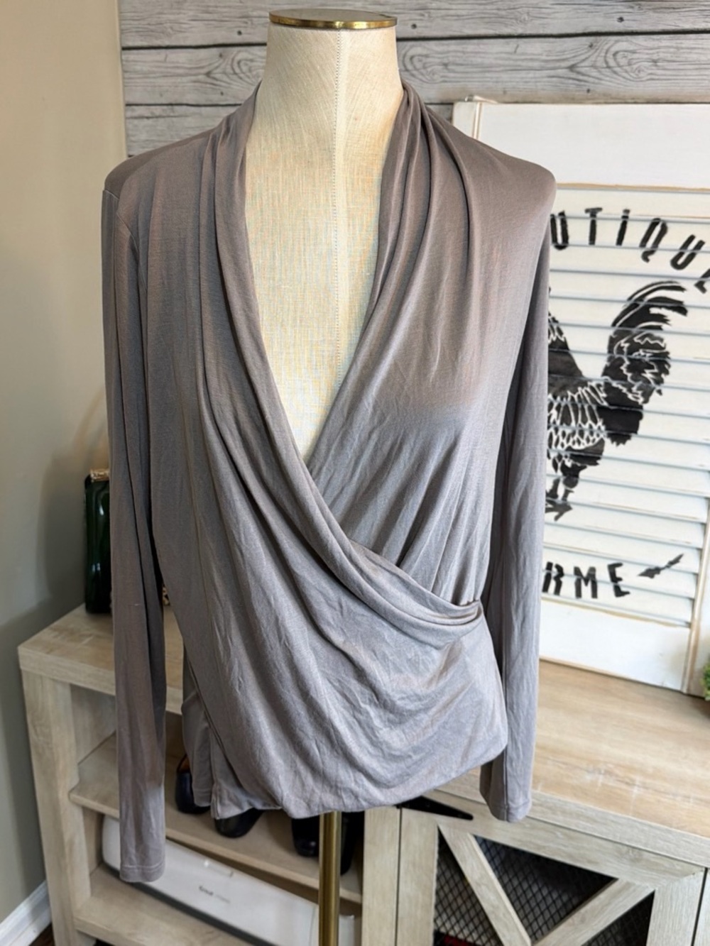 Banana Republic Draped Wrap-Front Long Sleeve Top - Gray